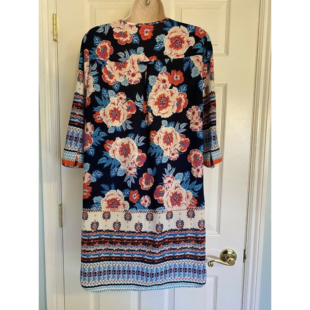 Fig Flower Small 1/4 Button Down Dress Floral Print Polyester 3/4 sleeve - Picture 7 of 9